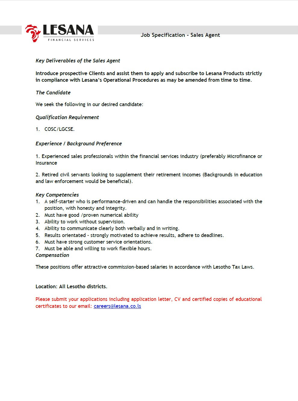 Sales agent Lesana-Sales-Agents-Advert