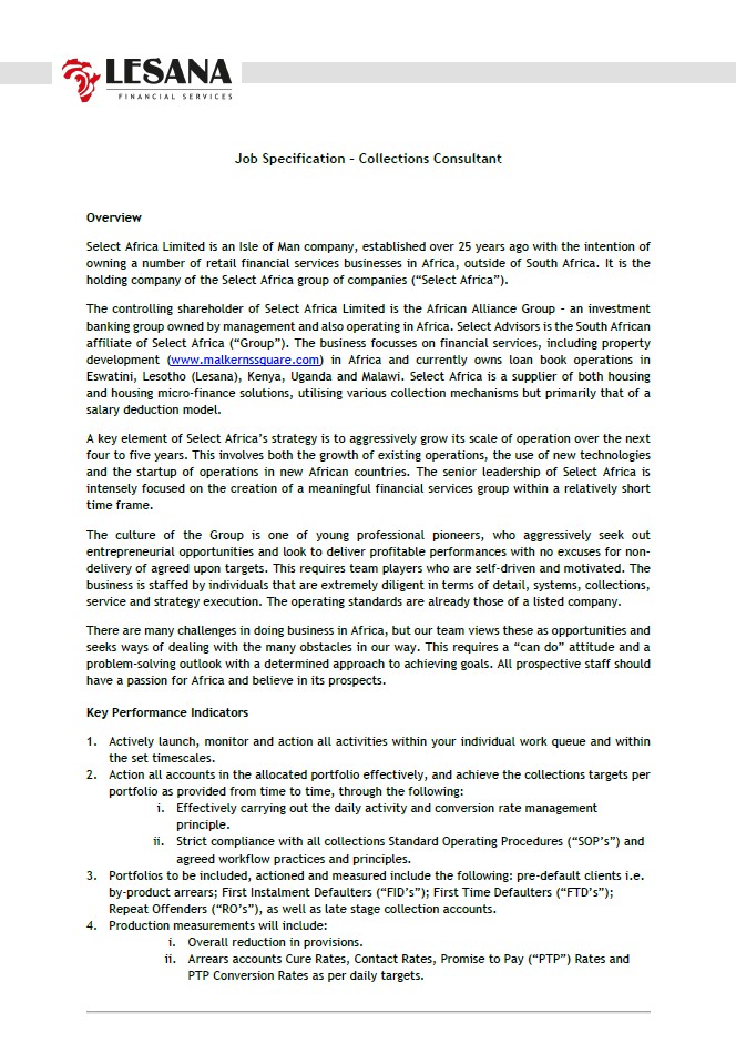 Collections consultant_screenshot Lesana-Sales-Agents-Advert