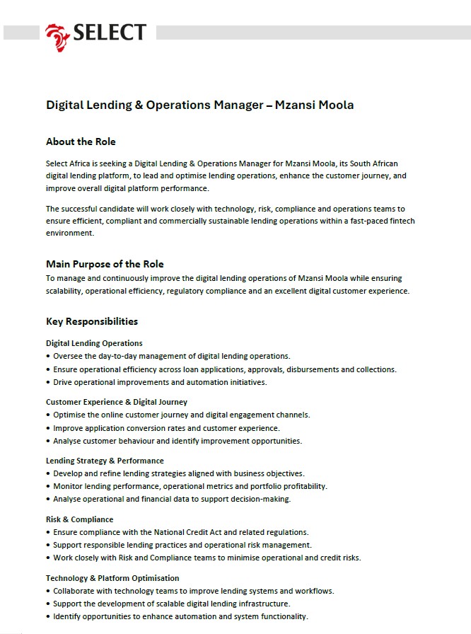 LENDING OPERATIONS MANAGER - MZANSI MOOLA Select-Africa-Graphic-Designer-Website